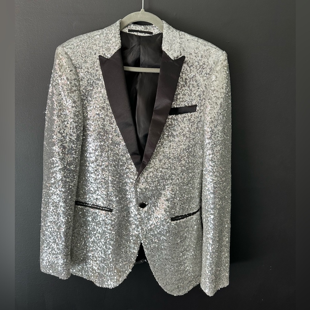 ASOS silver sequin suit slim fit
